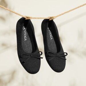 VIVAIA Ballet Flats Knit Bow Comfortable Everyday Shoes Black Size EU38.5 US/7.5
